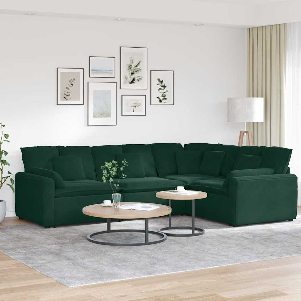 Modularna sofa s jastucima, baršunasta tamnozelena