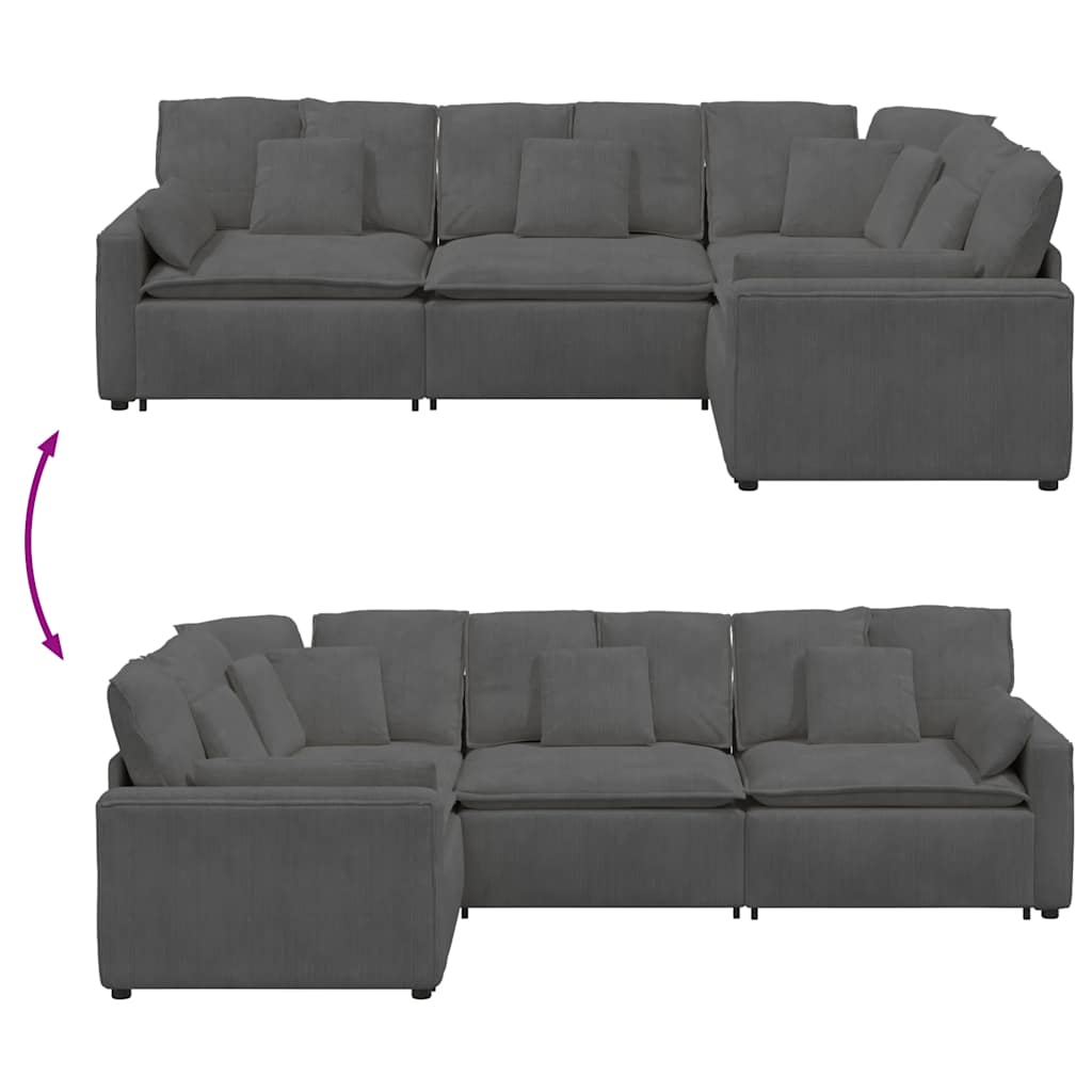 Modularna sofa s jastucima, korduro tkanina, tamno siva