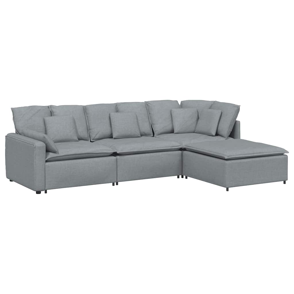 Modularna sofa s podnožjem i jastucima, tkanina, svijetlo siva