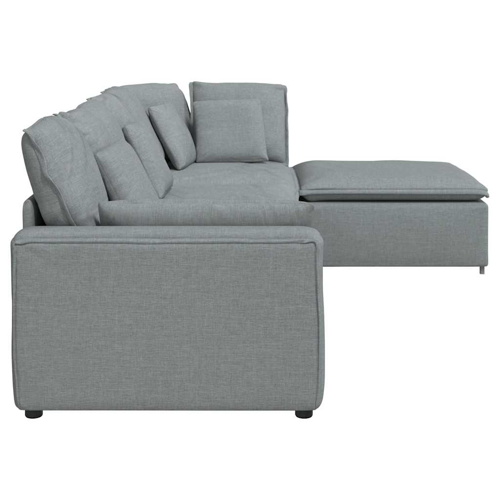 Modularna sofa s podnožjem i jastucima, tkanina, svijetlo siva