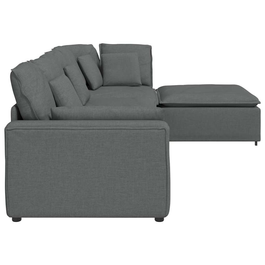 Modularna sofa s podnožjem i jastucima, tkanina, tamno siva