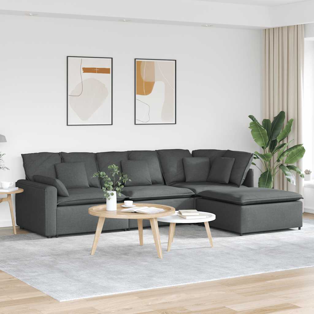 Modularna sofa s podnožjem i jastucima, tkanina, tamno siva