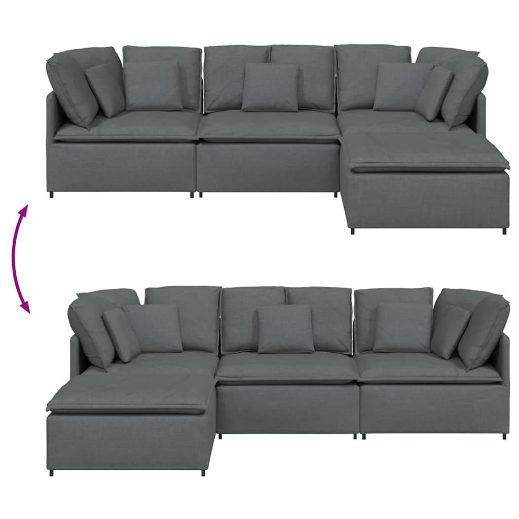 Modularna sofa s podnožjem i jastucima, tkanina, tamno siva