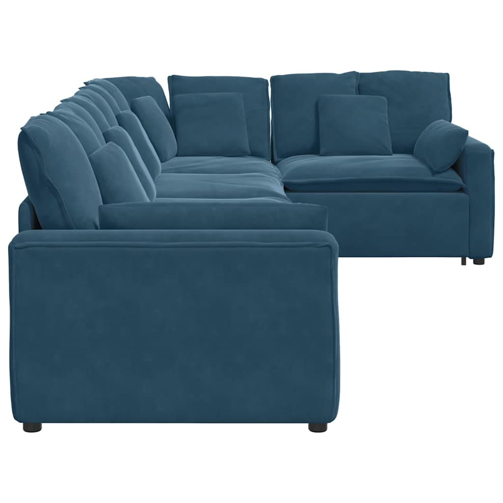 Modularna sofa s jastucima, plava baršunasta