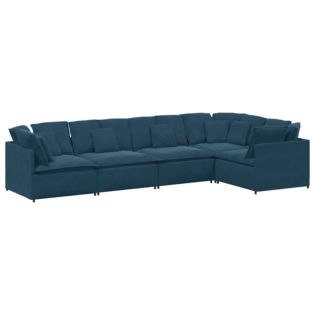 Modularna sofa s jastucima, plava baršunasta