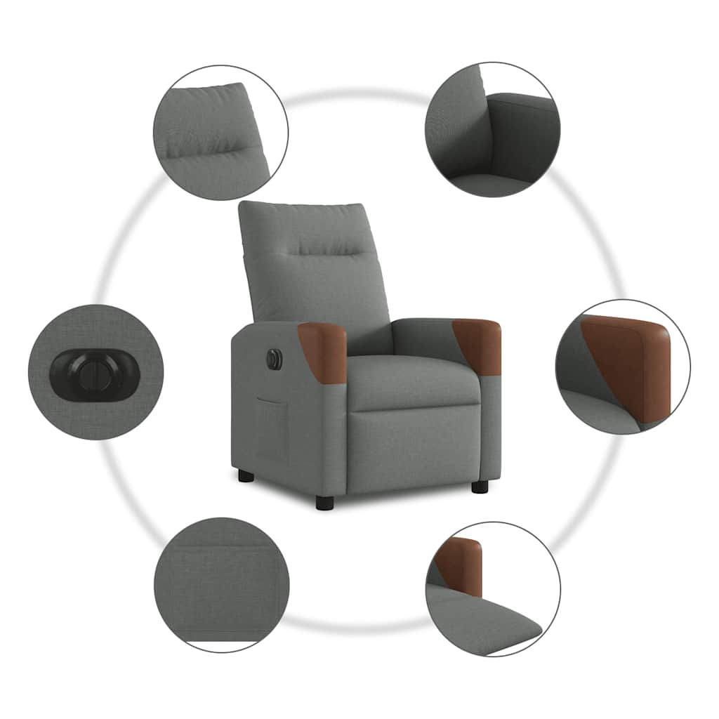 Električni naslonjač od tkanine tamnosivi