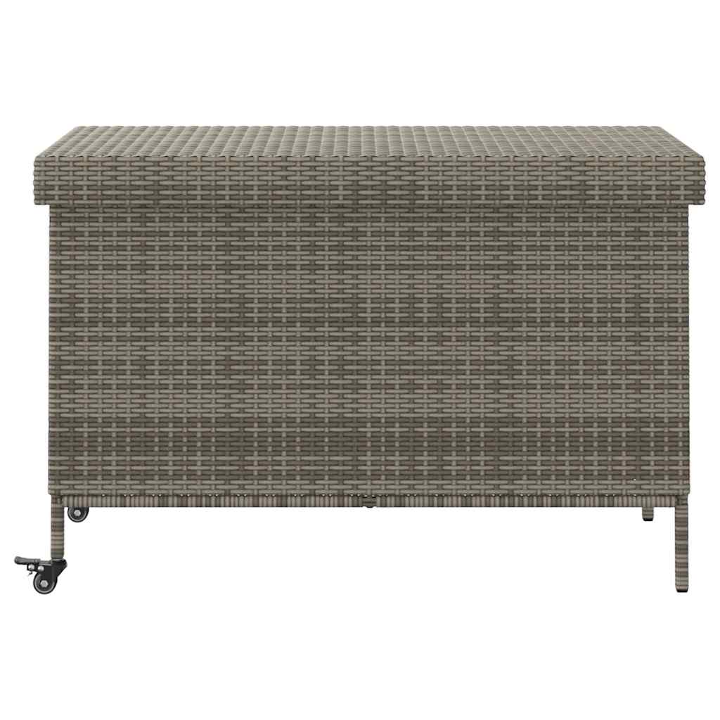 Vrtna kutija za pohranu s kotačima siva 110x55x73 cm poliratana
