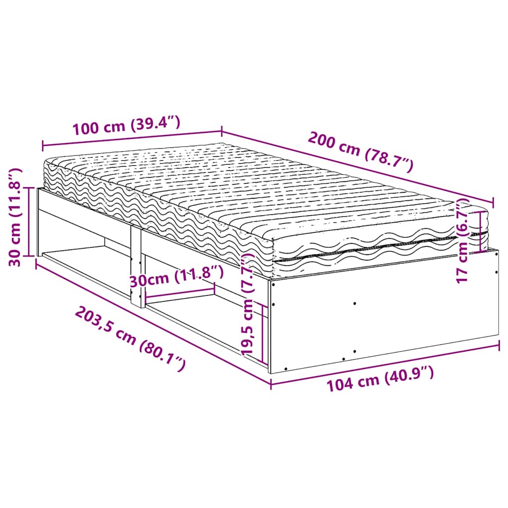 Dnevni krevet s madracem od voska smeđi 100x200cm puno drvo bor