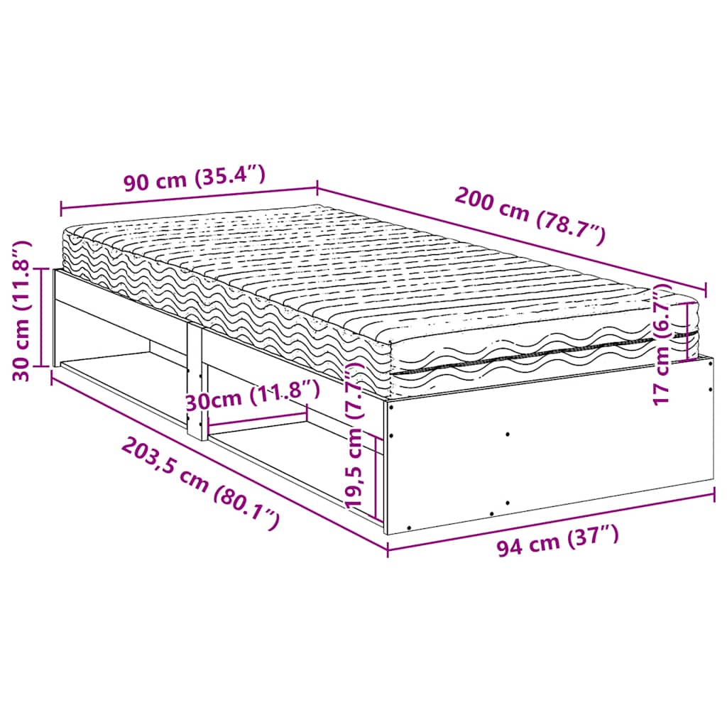 Dnevni krevet s madracem 90 x 200 cm od masivne borovine