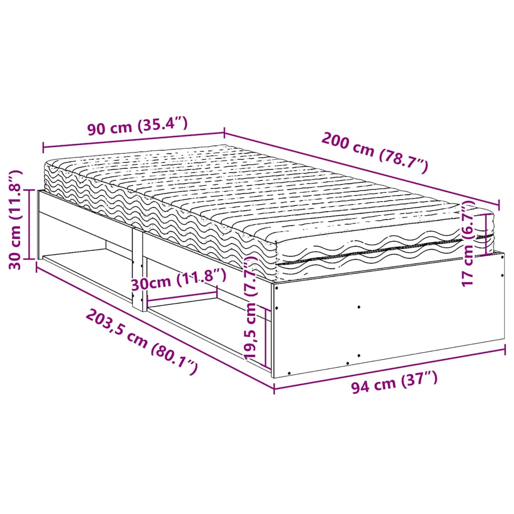 Dnevni krevet s madracem bijeli 90 x 200 cm masivna borovina