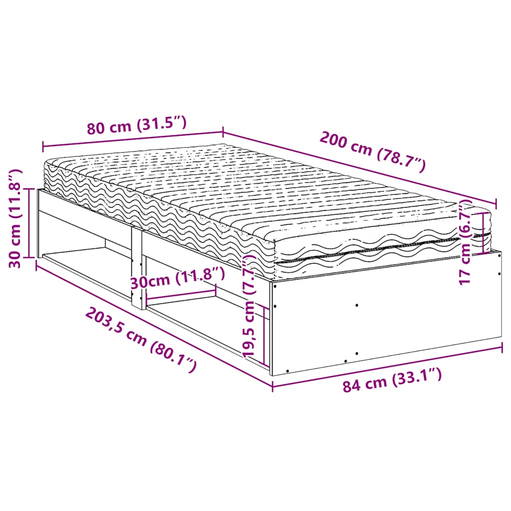 Dnevni krevet s madracima 80 x 200 cm od masivne borovine