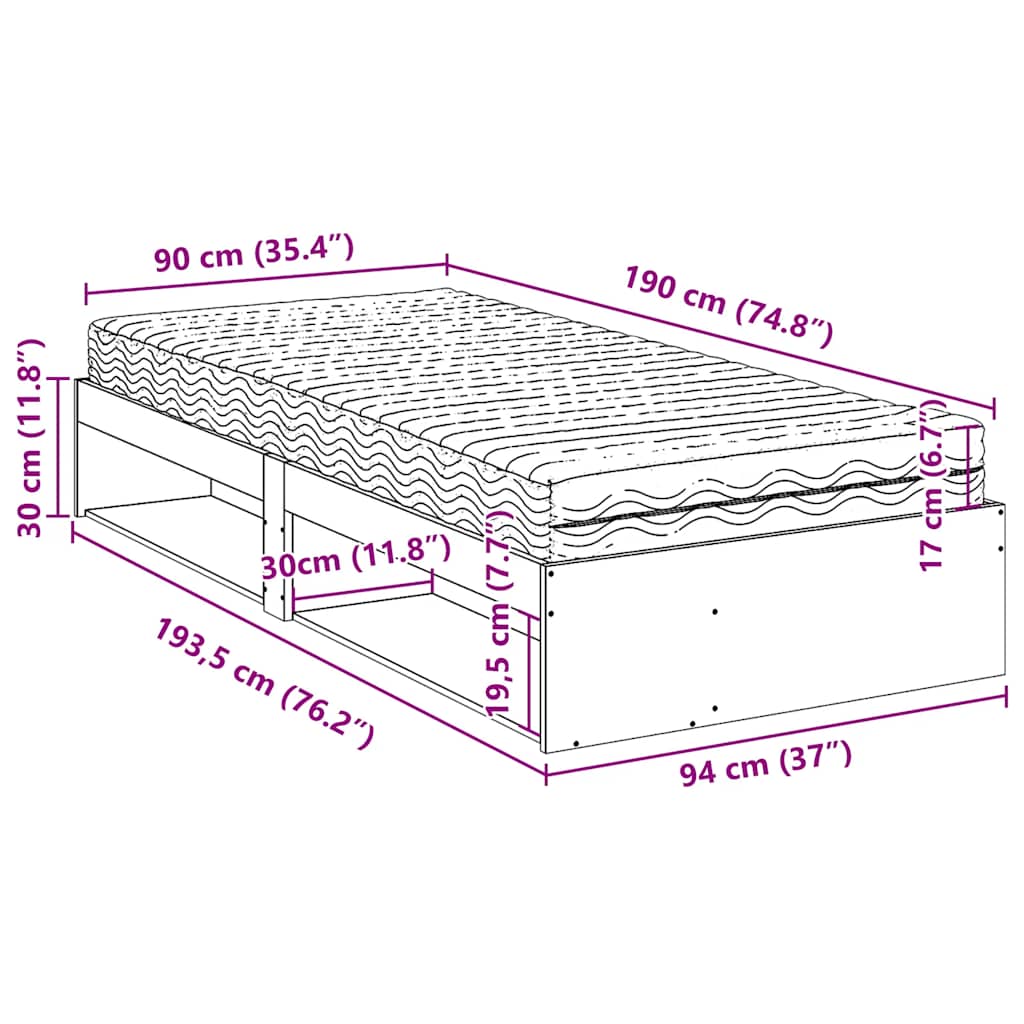 Dnevni krevet s madracem bijeli 90 x 190 cm masivna borovina