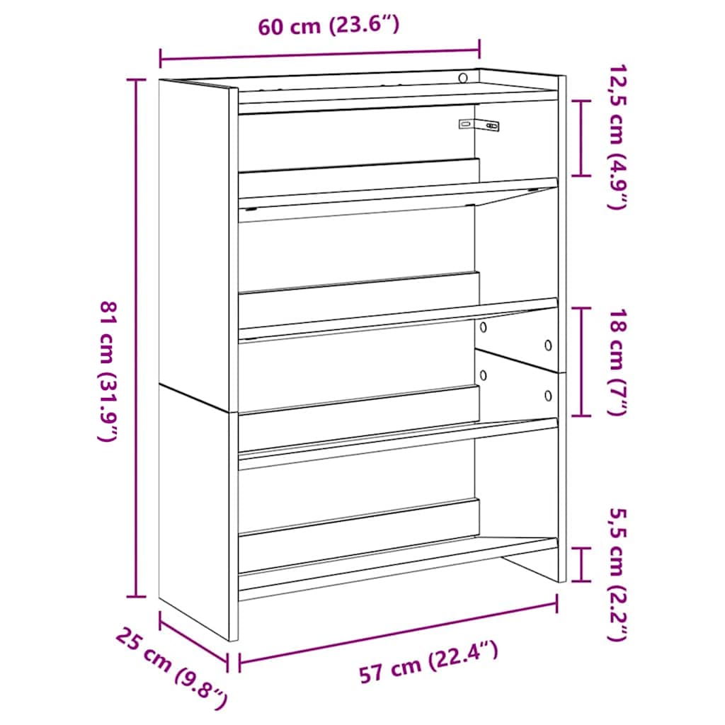 Stalak za cipele boja hrasta 60x25x81 cm konstruirano drvo