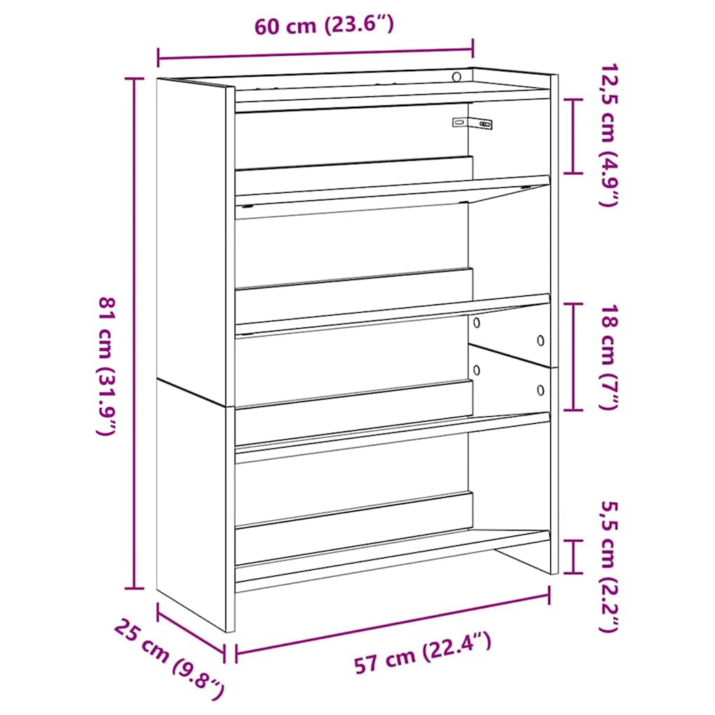 Stalak za cipele boja hrasta 60x25x81 cm konstruirano drvo