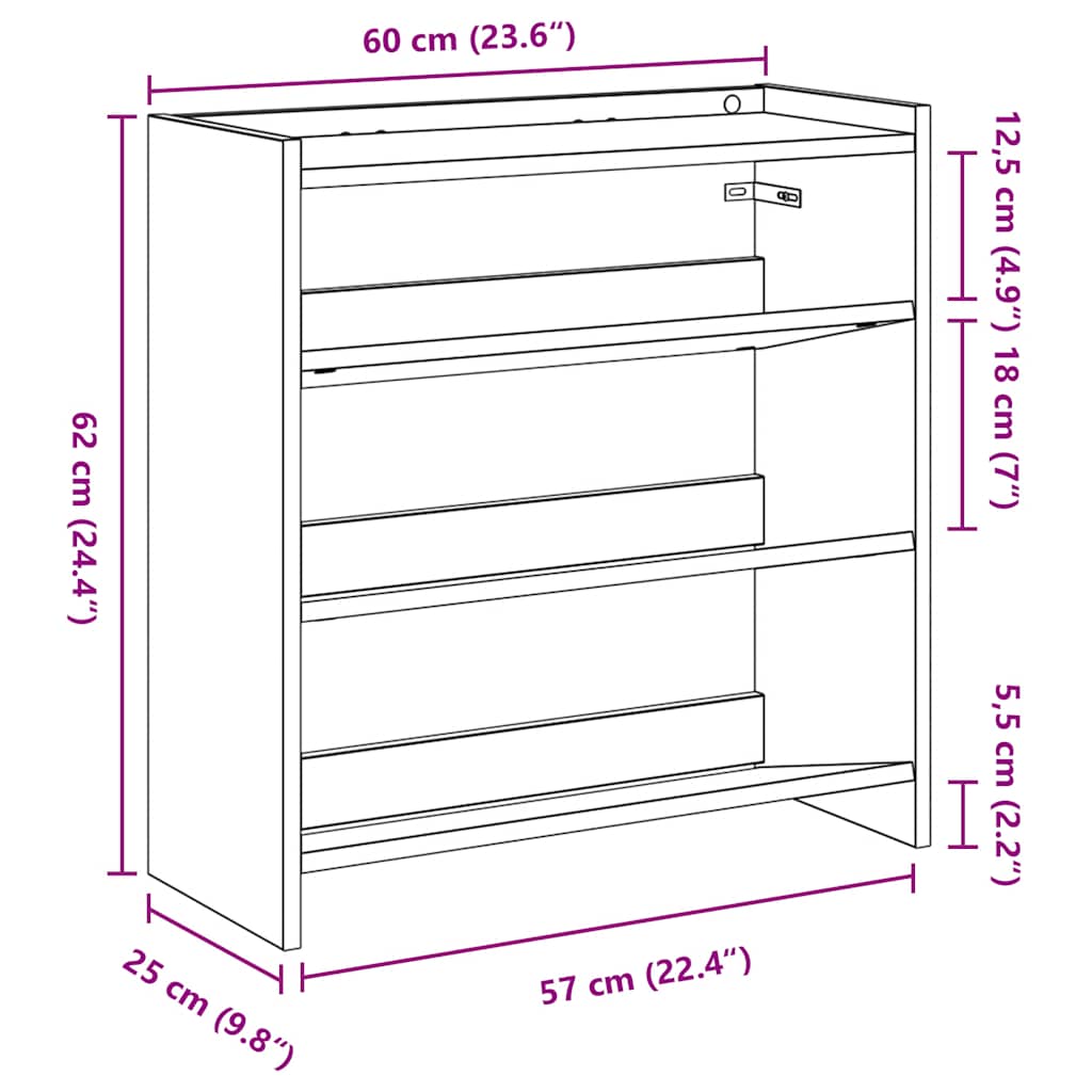 Stalak za cipele bijeli 60x25x62 cm od konstruiranog drva