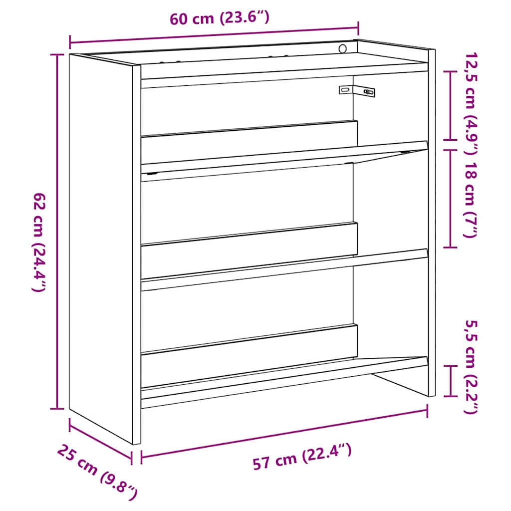 Stalak za cipele boja betona 60x25x62 cm konstruirano drvo