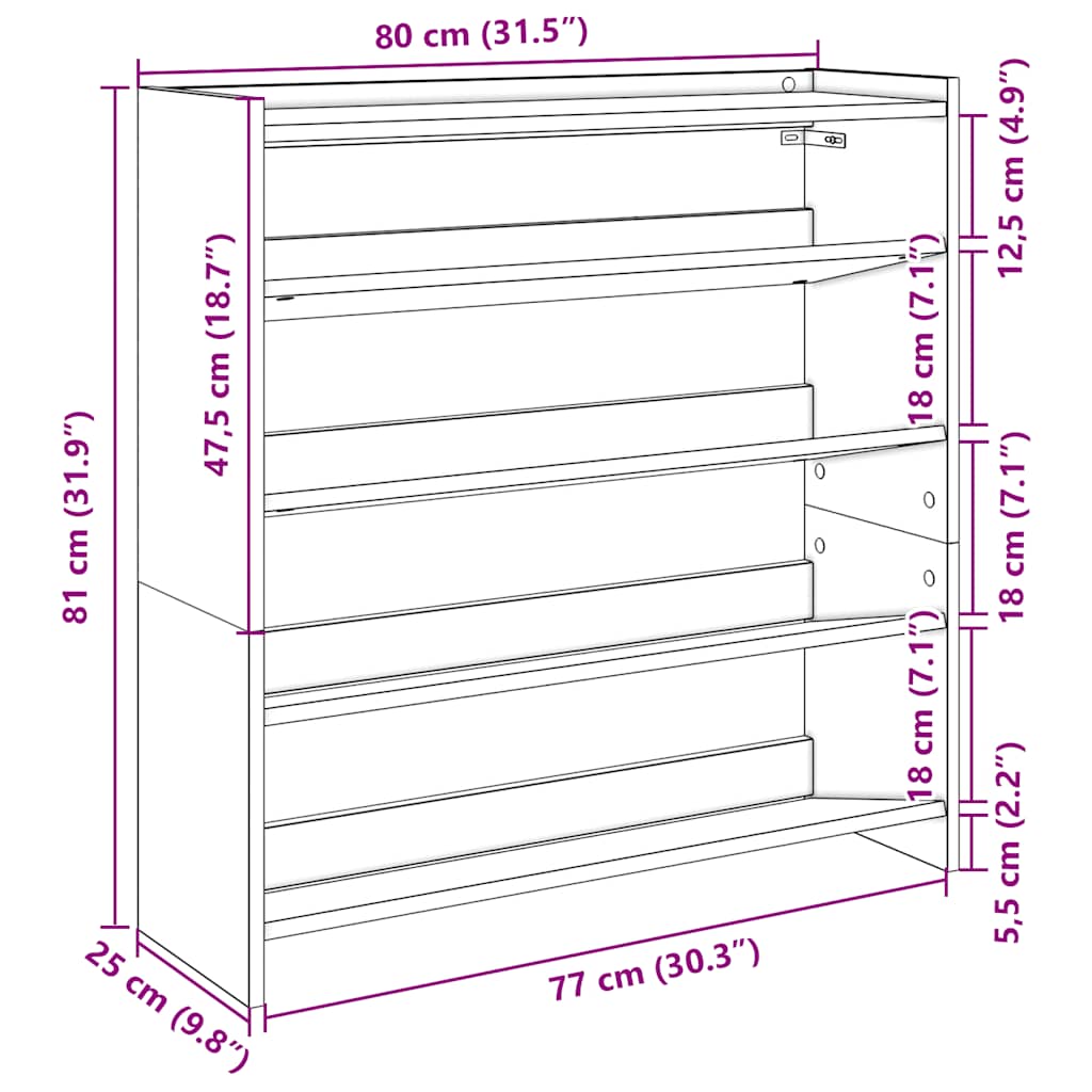 Stalak za cipele boja hrasta 80x25x81 cm konstruirano drvo