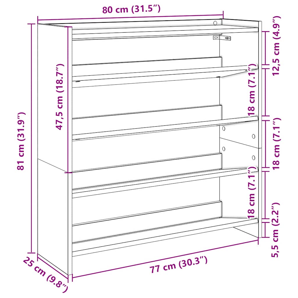 Stalak za cipele boja hrasta 80x25x81 cm konstruirano drvo