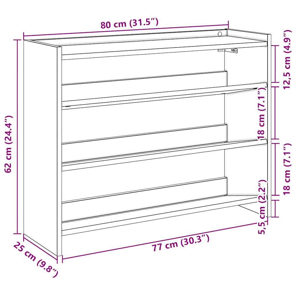 Stalak za cipele boja hrasta 80x25x62 cm konstruirano drvo