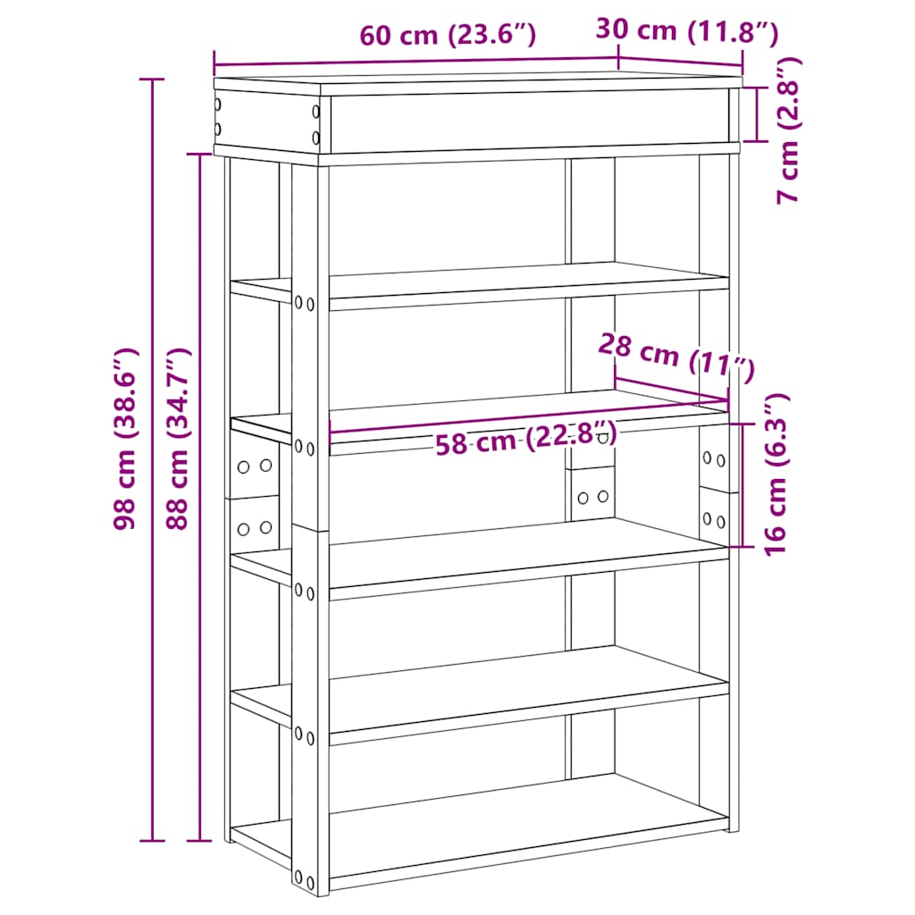 Stalak za cipele crni 60x30x98 cm od konstruiranog drva