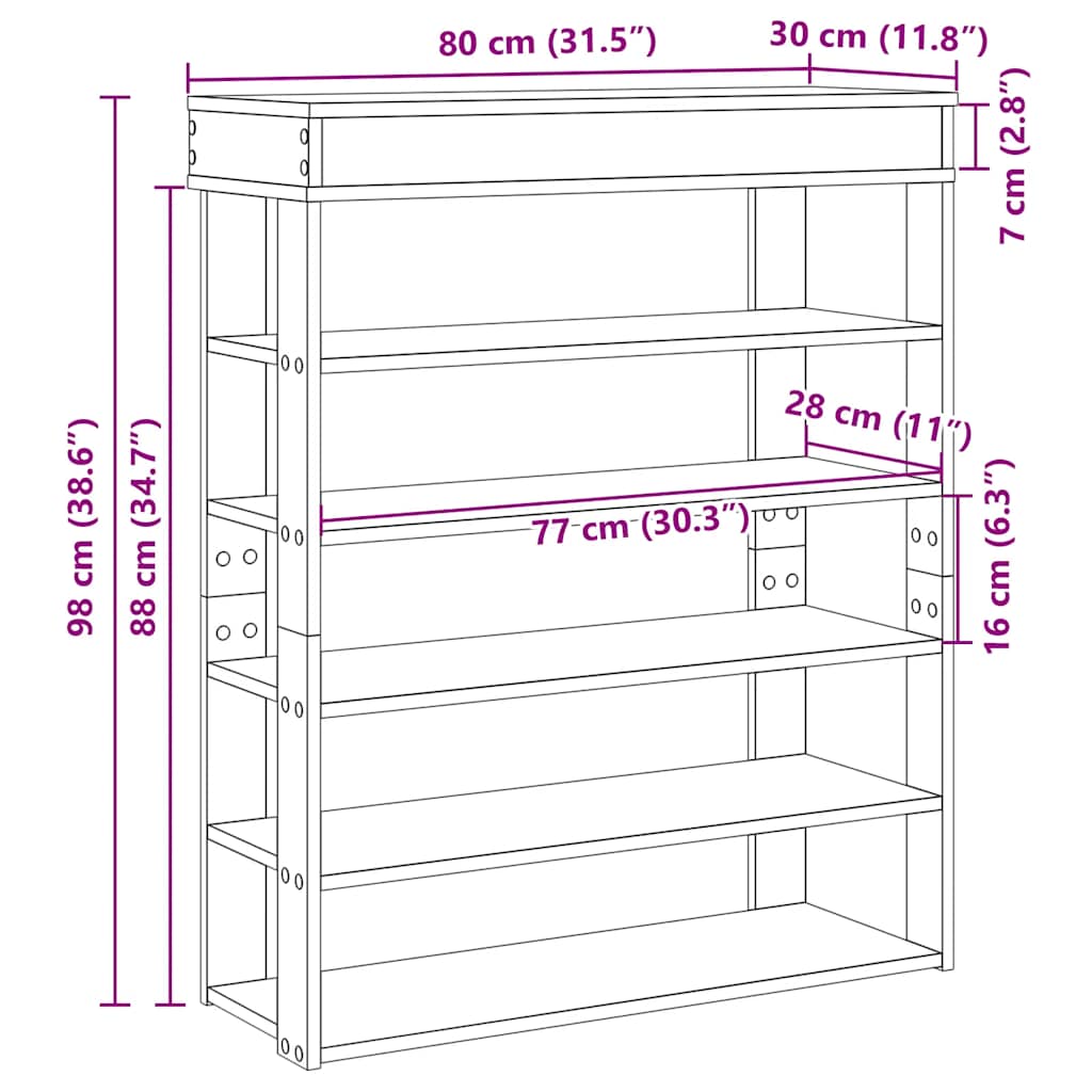 Stalak za cipele crni 80x30x98 cm od konstruiranog drva