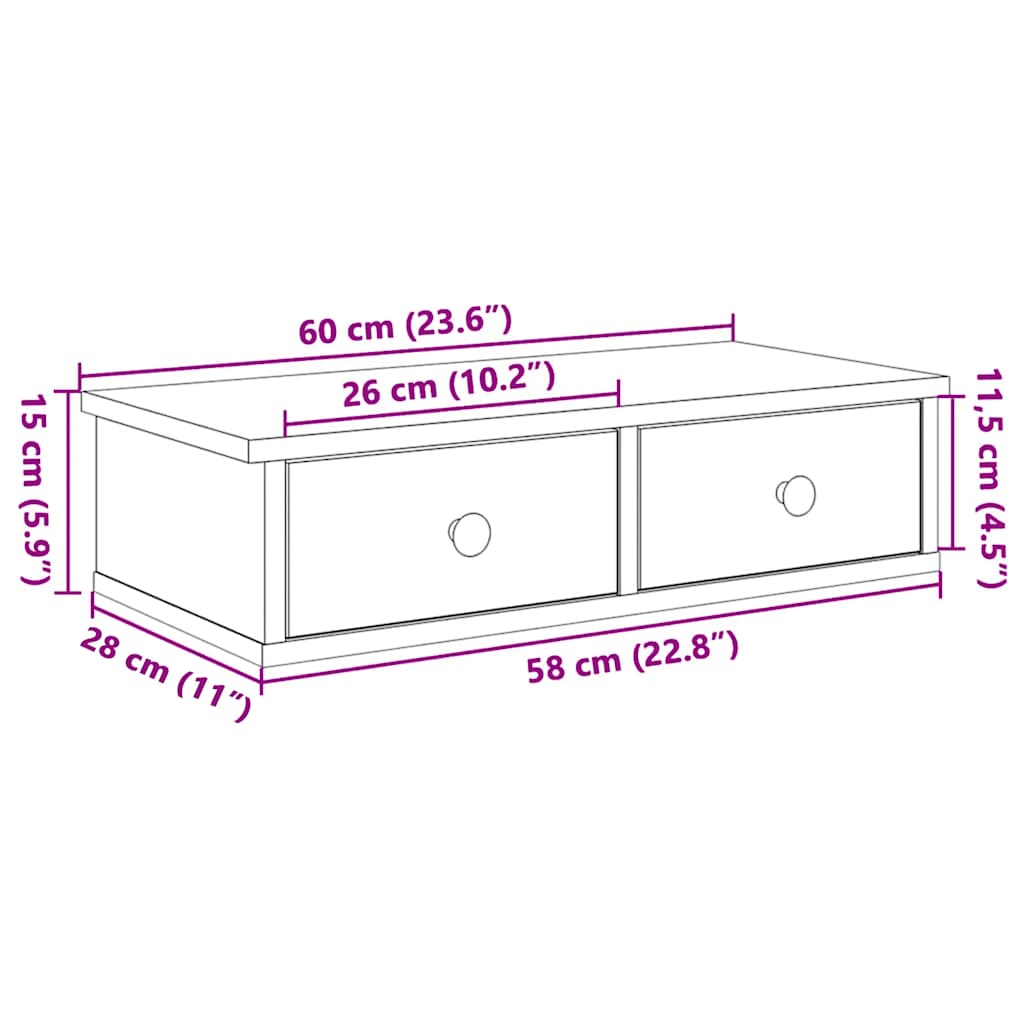Zidna polica s ladicama dimljeni hrast 60x28x15 cm