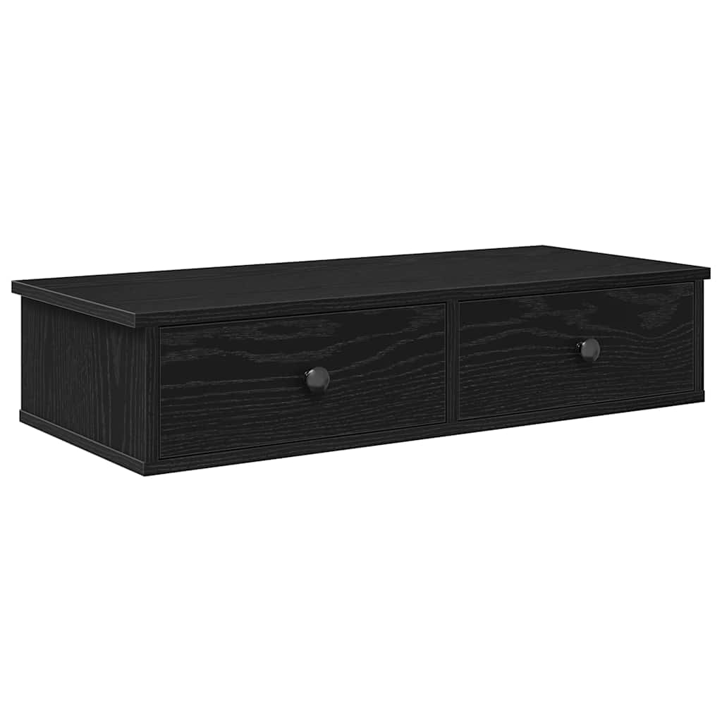 Zidna polica s ladicama crna 80x34x17 cm izrađeno drvo