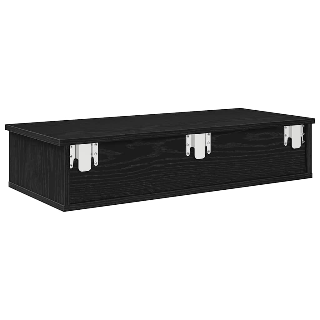 Zidna polica s ladicama crna 80x34x17 cm izrađeno drvo