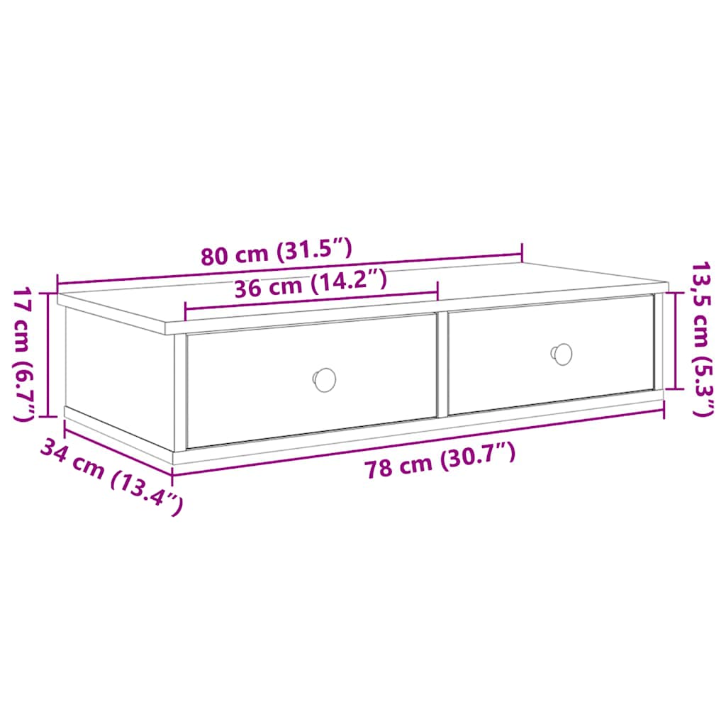 Zidna polica s ladicama crna 80x34x17 cm izrađeno drvo
