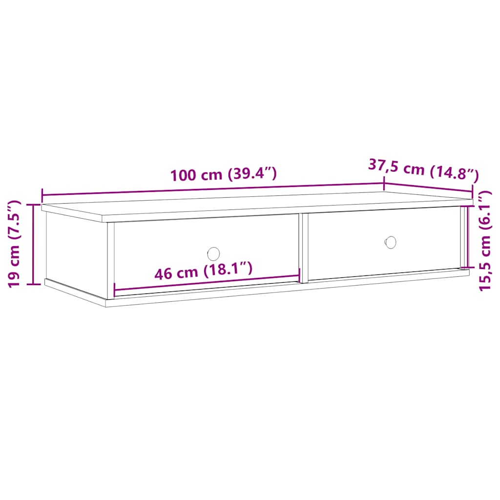 Zidna polica s ladicama bijela 100x37,5x19 cm izrađeno drvo