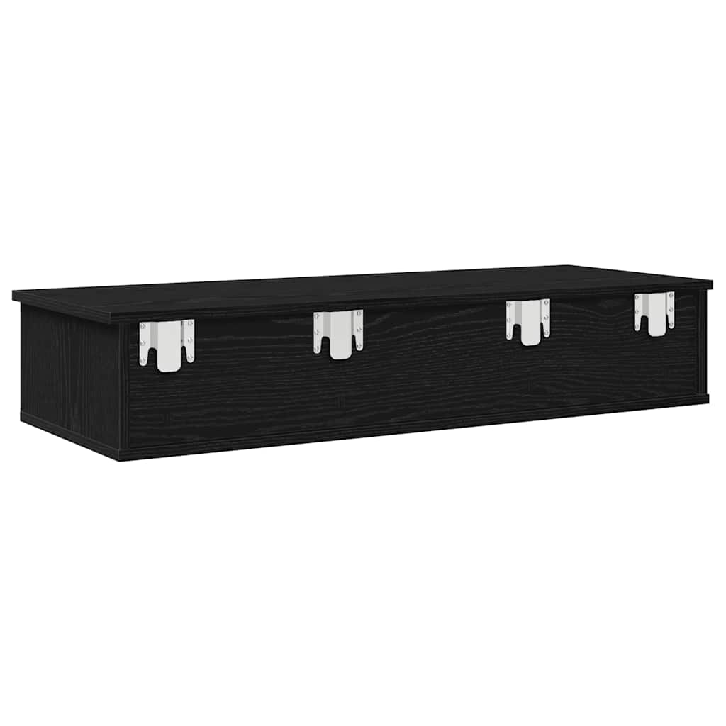 Zidna polica s ladicama crna 100x37,5x19 cm izrađeno drvo