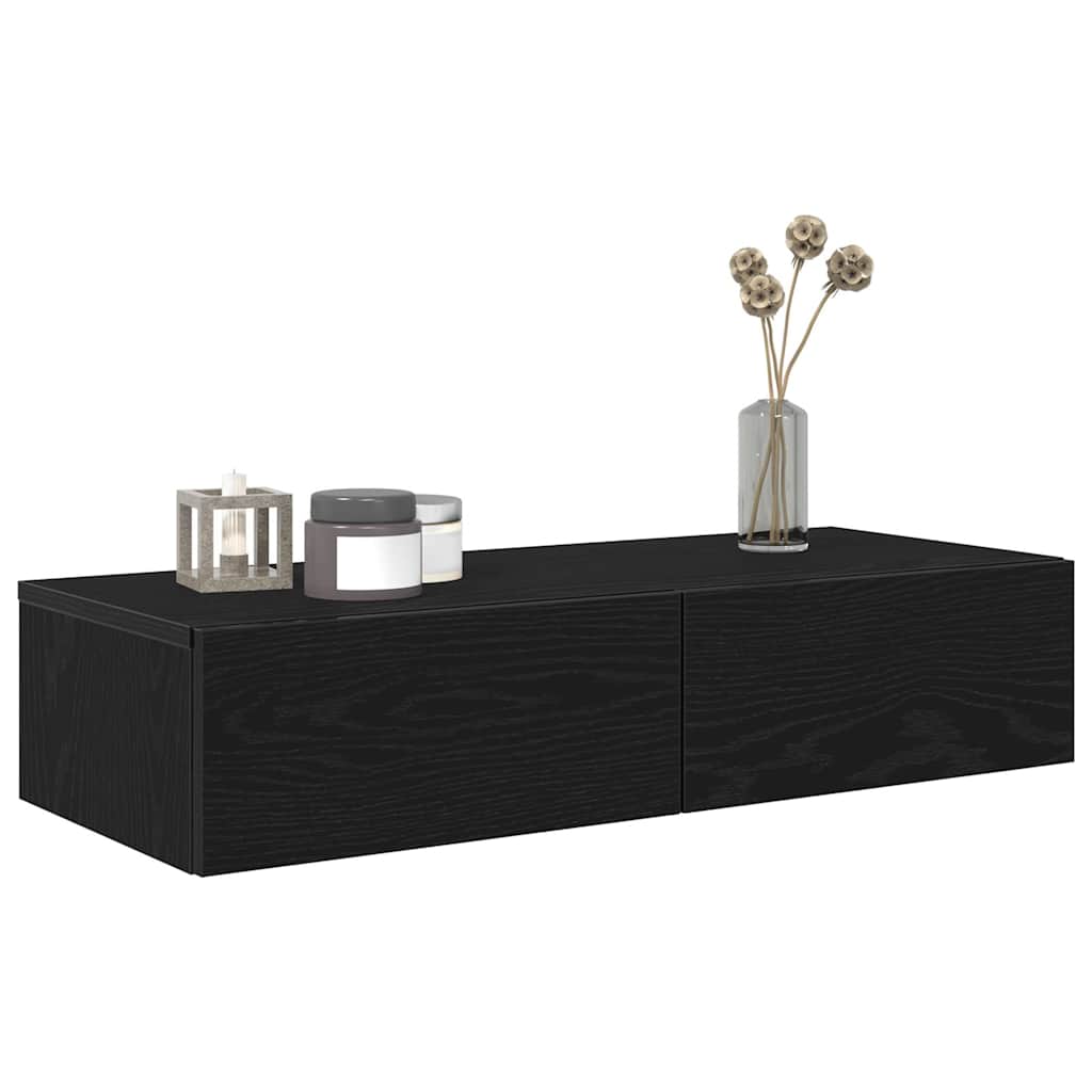Zidna polica s ladicama crna 80x33x17 cm izrađeno drvo