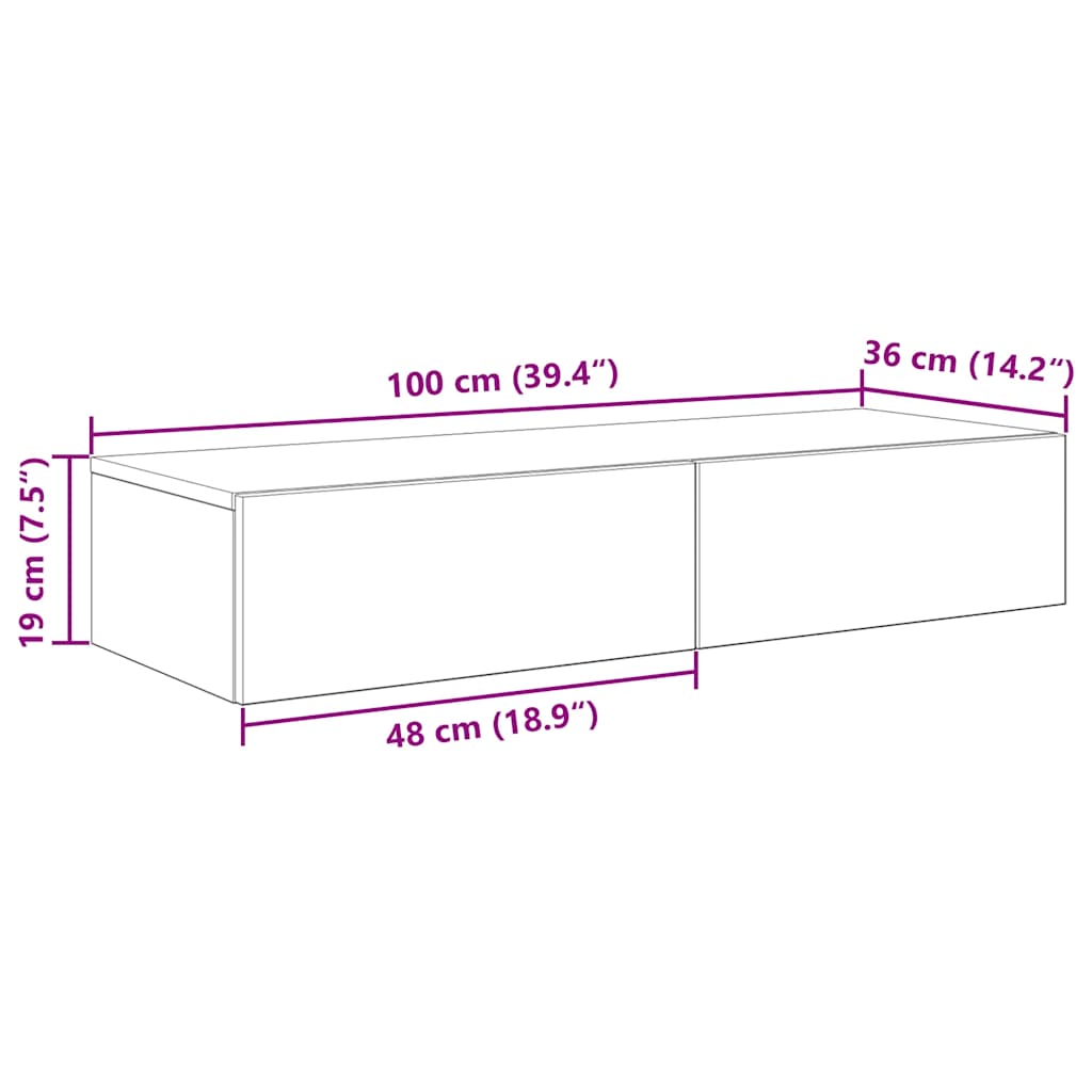 Zidna polica s ladicama bijela 100x36x19 cm izrađeno drvo