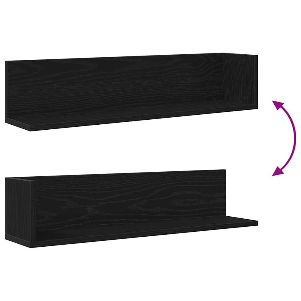 Zidne police 2 kom crne 75x16,5x16,5 cm konstruirano drvo