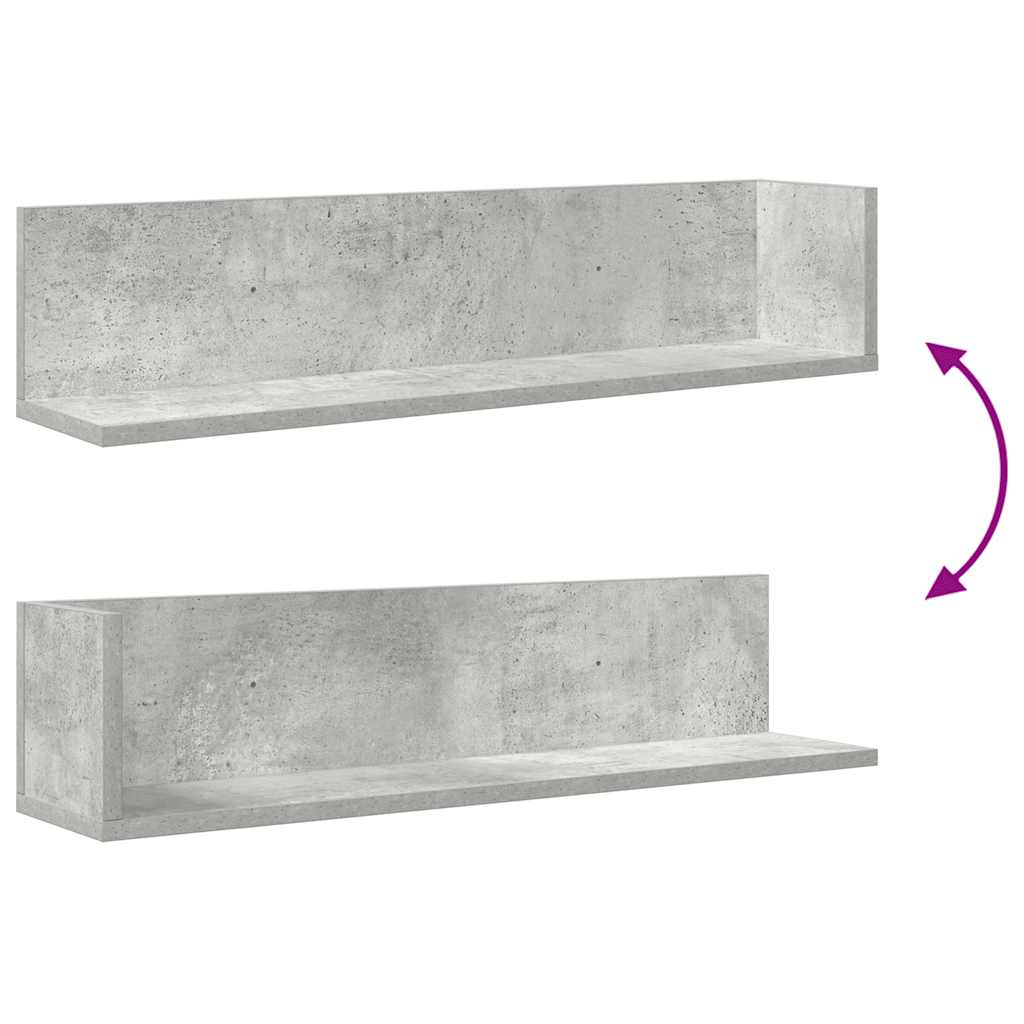 Zidne police 2 kom Beton siva 75x16,5x16,5 cm Konstruirano drvo
