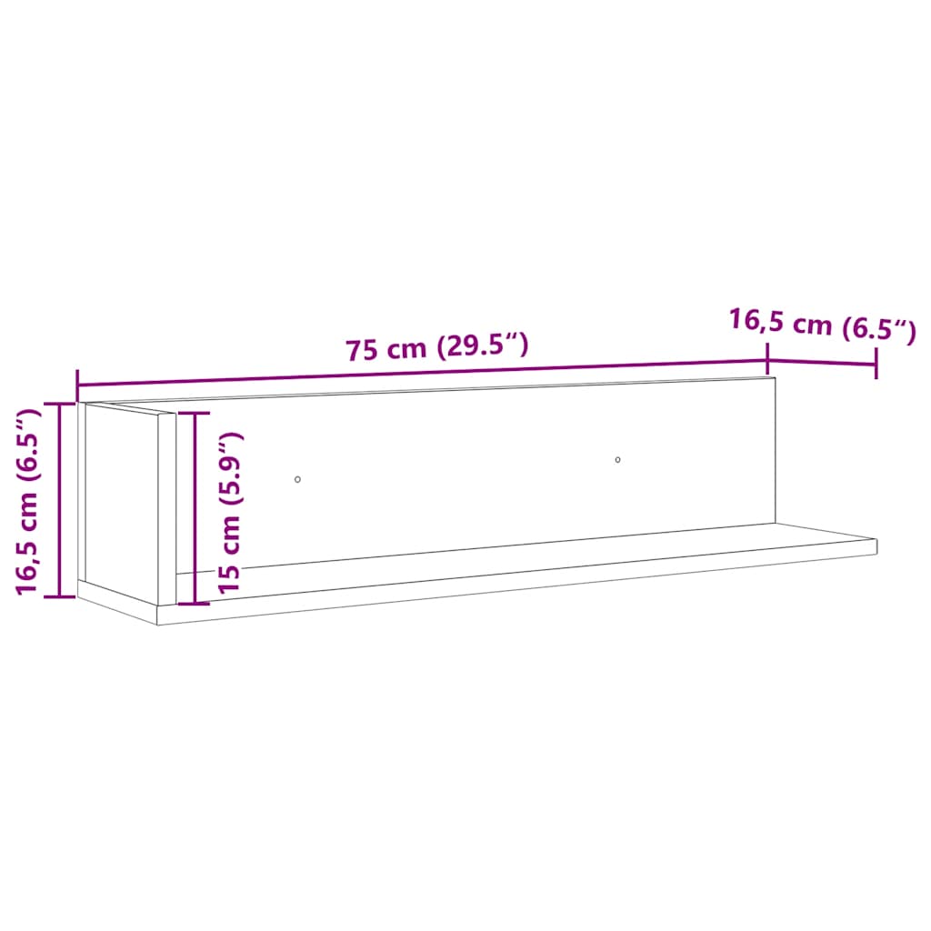 Zidne police 2 kom Beton siva 75x16,5x16,5 cm Konstruirano drvo