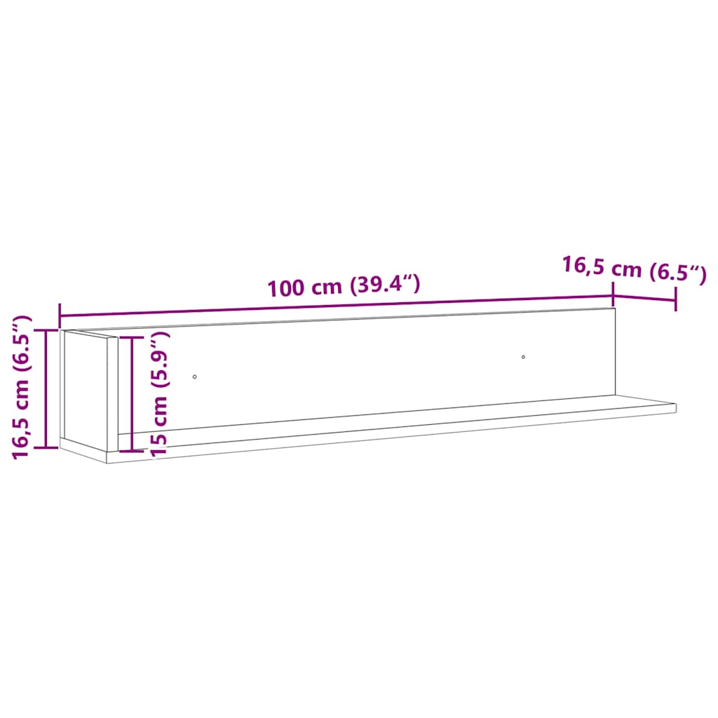 Zidne police 2 kom crne 100x16,5x16,5 cm konstruirano drvo
