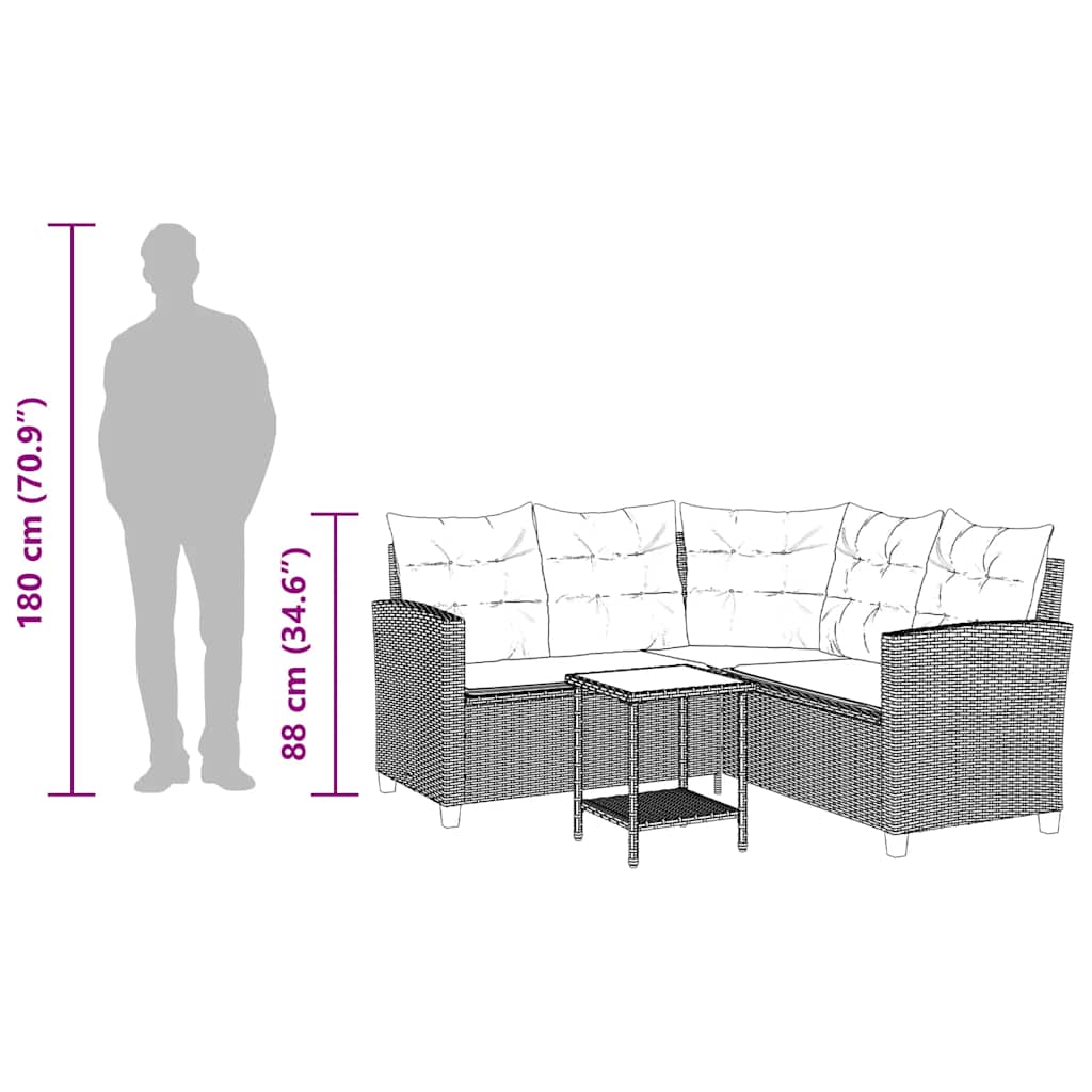Vrtna sofa sa stolom i jastucima L-oblika svijetlosiva poli ratan