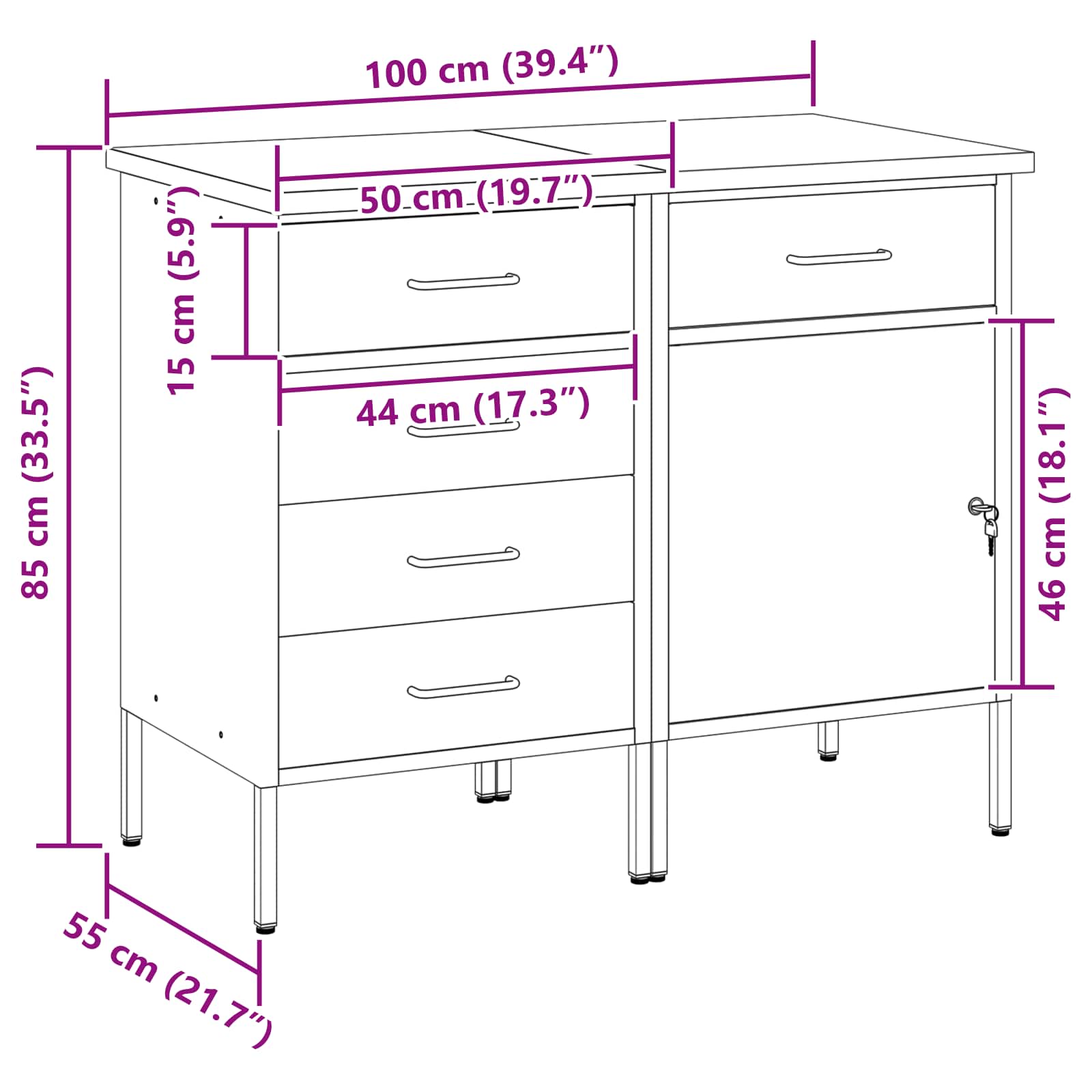 Radni ormar s ladicama 2 pcs Crna i Siva 100 x 55 x 85 cm