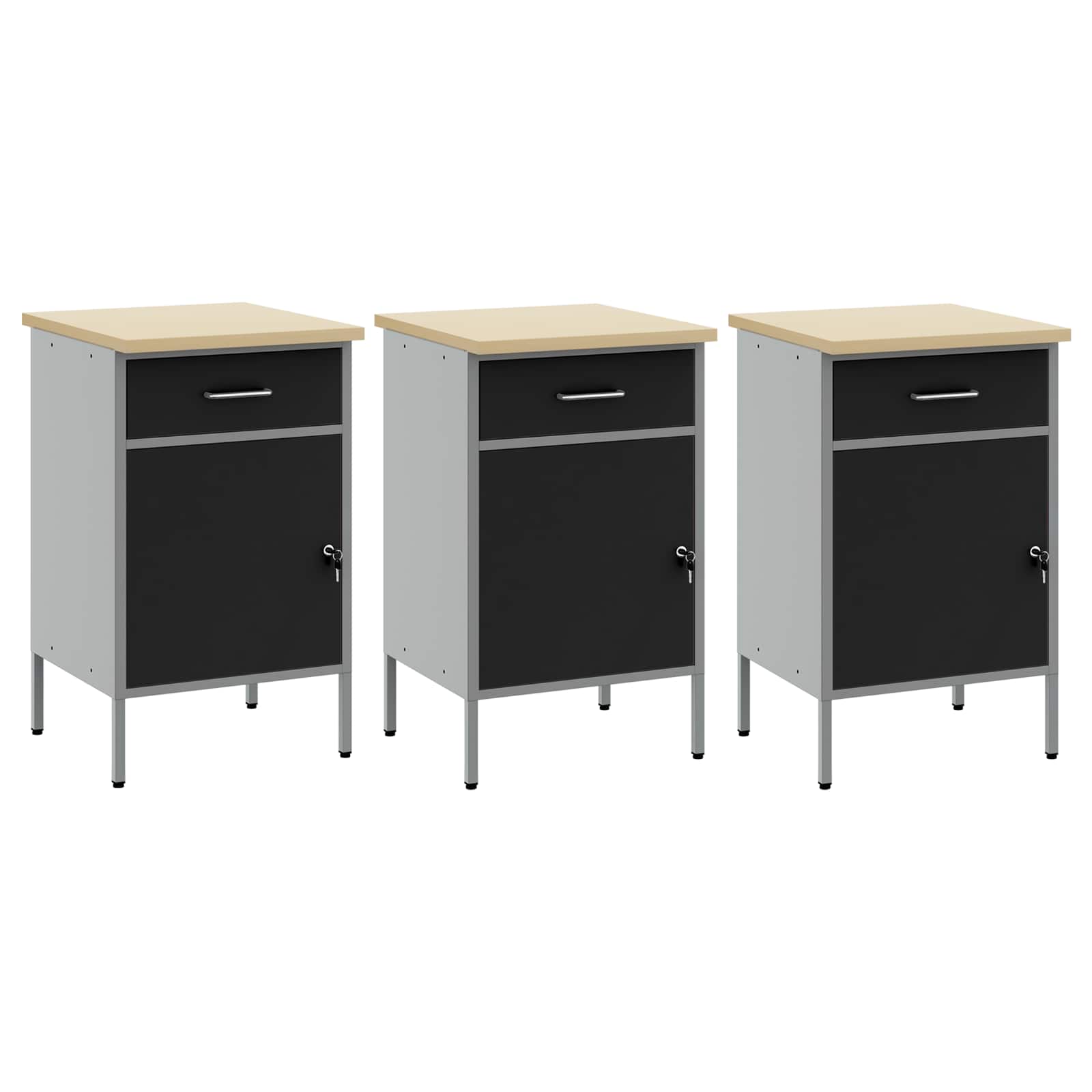 Radni ormar s ladicama 3 pcs Crna i Siva 150 x 55 x 85 cm