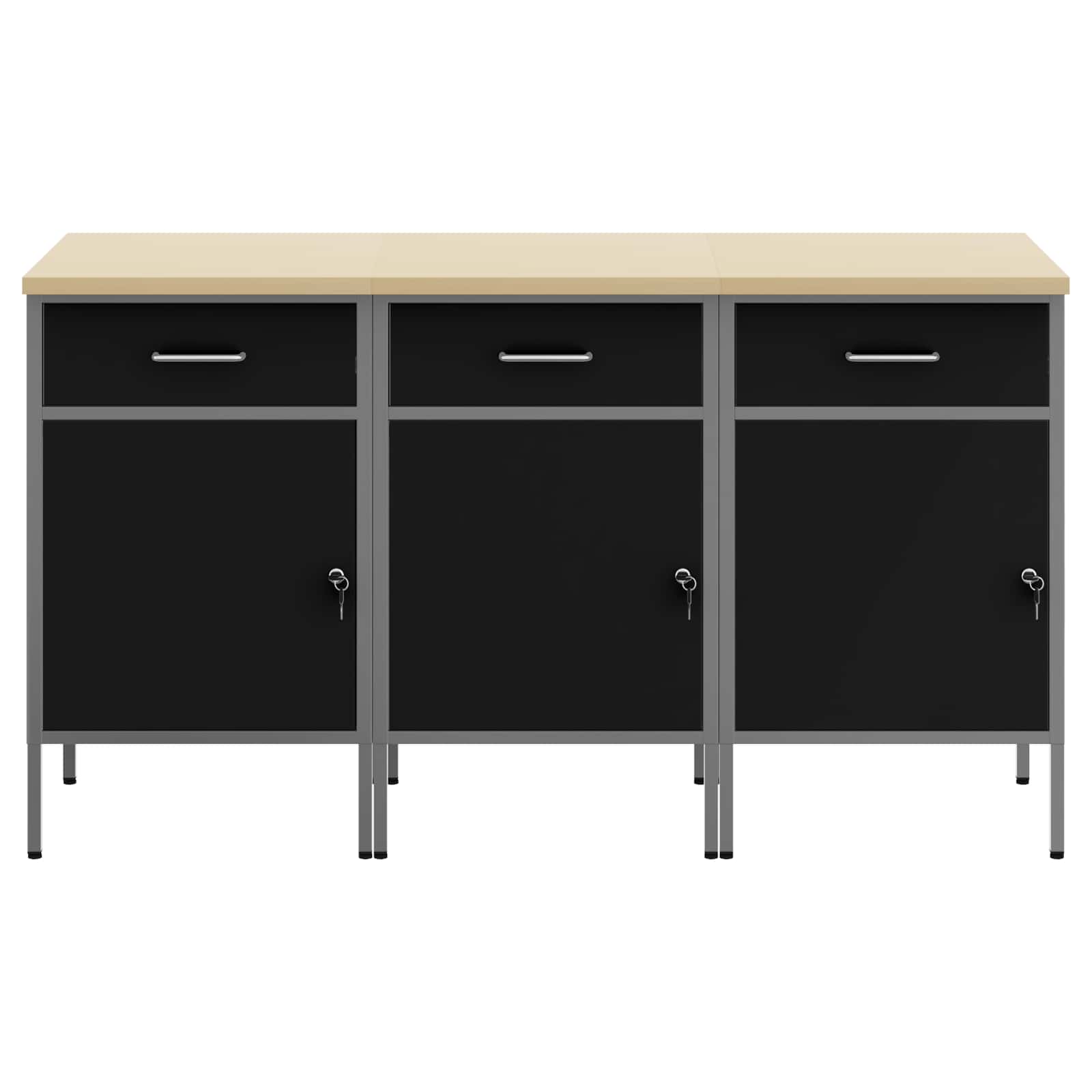 Radni ormar s ladicama 3 pcs Crna i Siva 150 x 55 x 85 cm