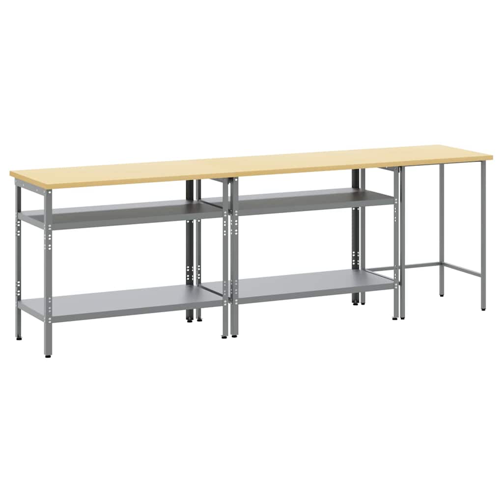 Set radnog stola 3 pcs Bež i siva Čelik s prahom premazan