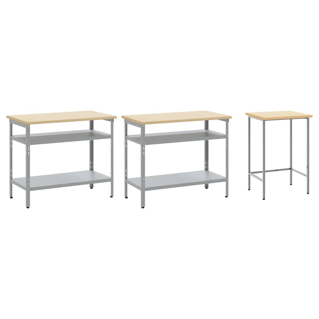 Set radnog stola 3 pcs Bež i siva Čelik s prahom premazan