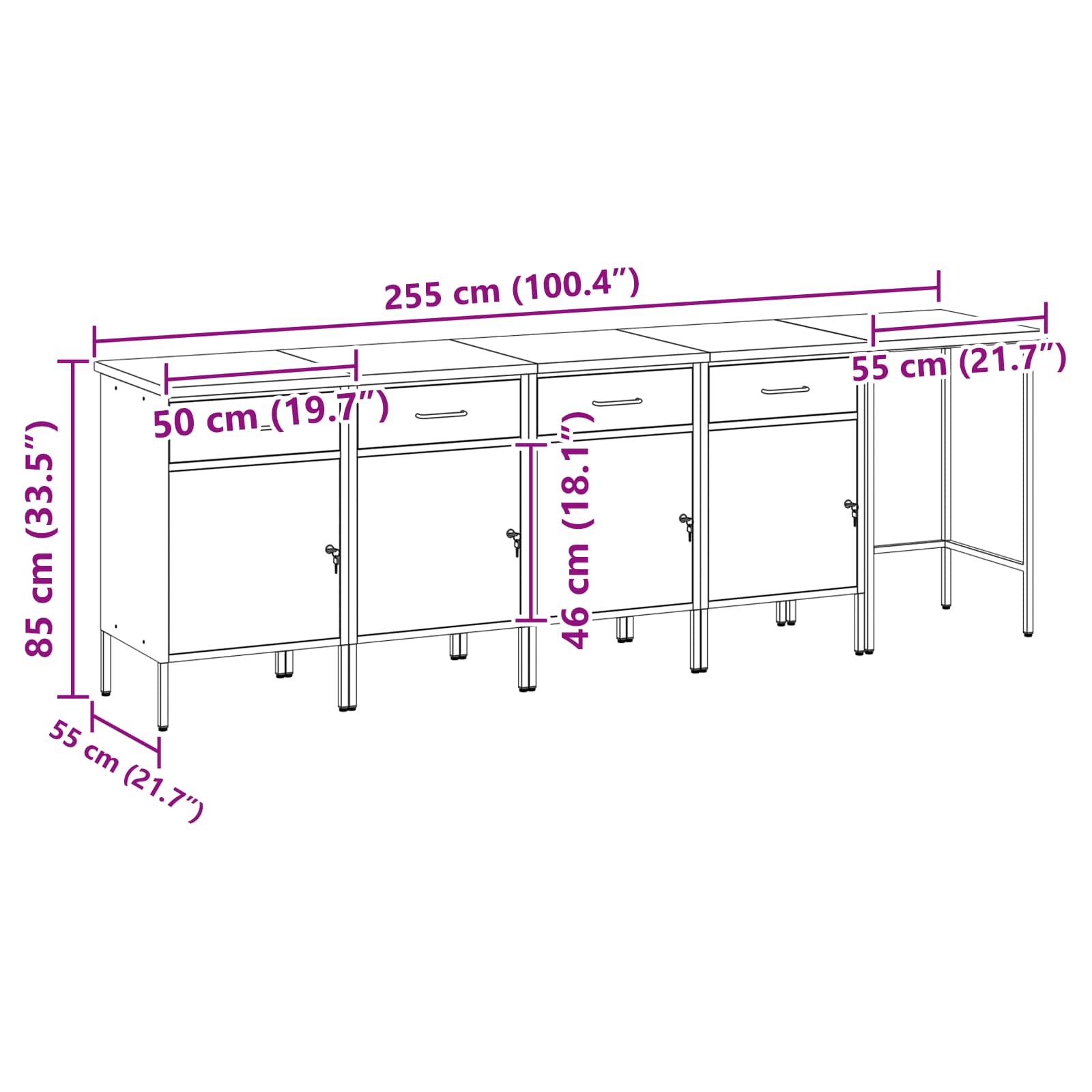 Set radnih ormarića s ladicama s pohranom 5 pcs Crna i Siva