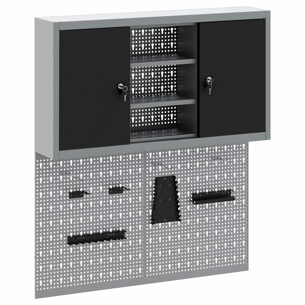 Set ormara za alate 3 pcs Crna Čelik s prahom premazan