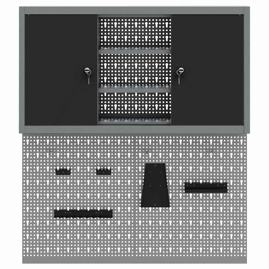 Set ormara za alate 3 pcs Crna Čelik s prahom premazan