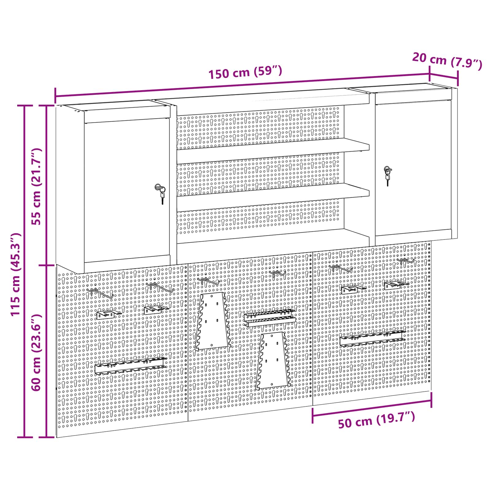 Set ormara za alate 4 pcs Crna Čelik s prahom premazan
