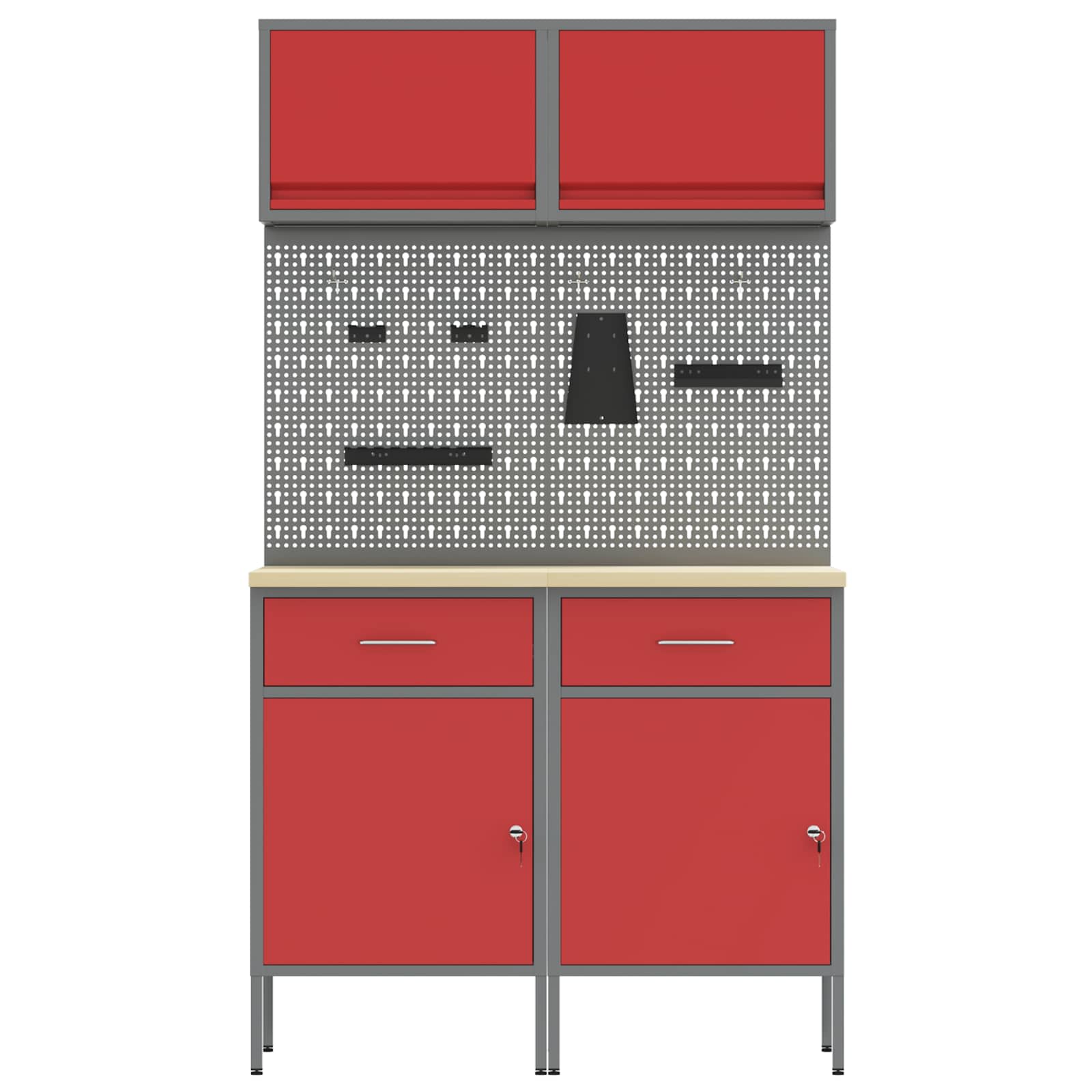 Set radnih ormarića s ladicama s policom 6 pcs Crvena