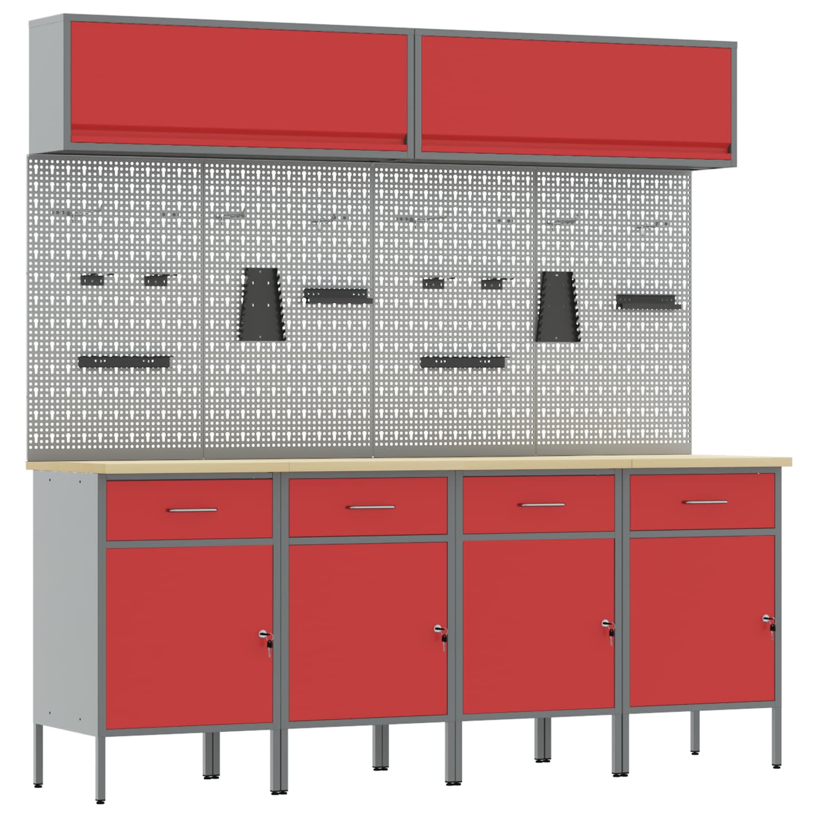Set radnih ormarića s ladicama s pohranom 10 pcs Crvena