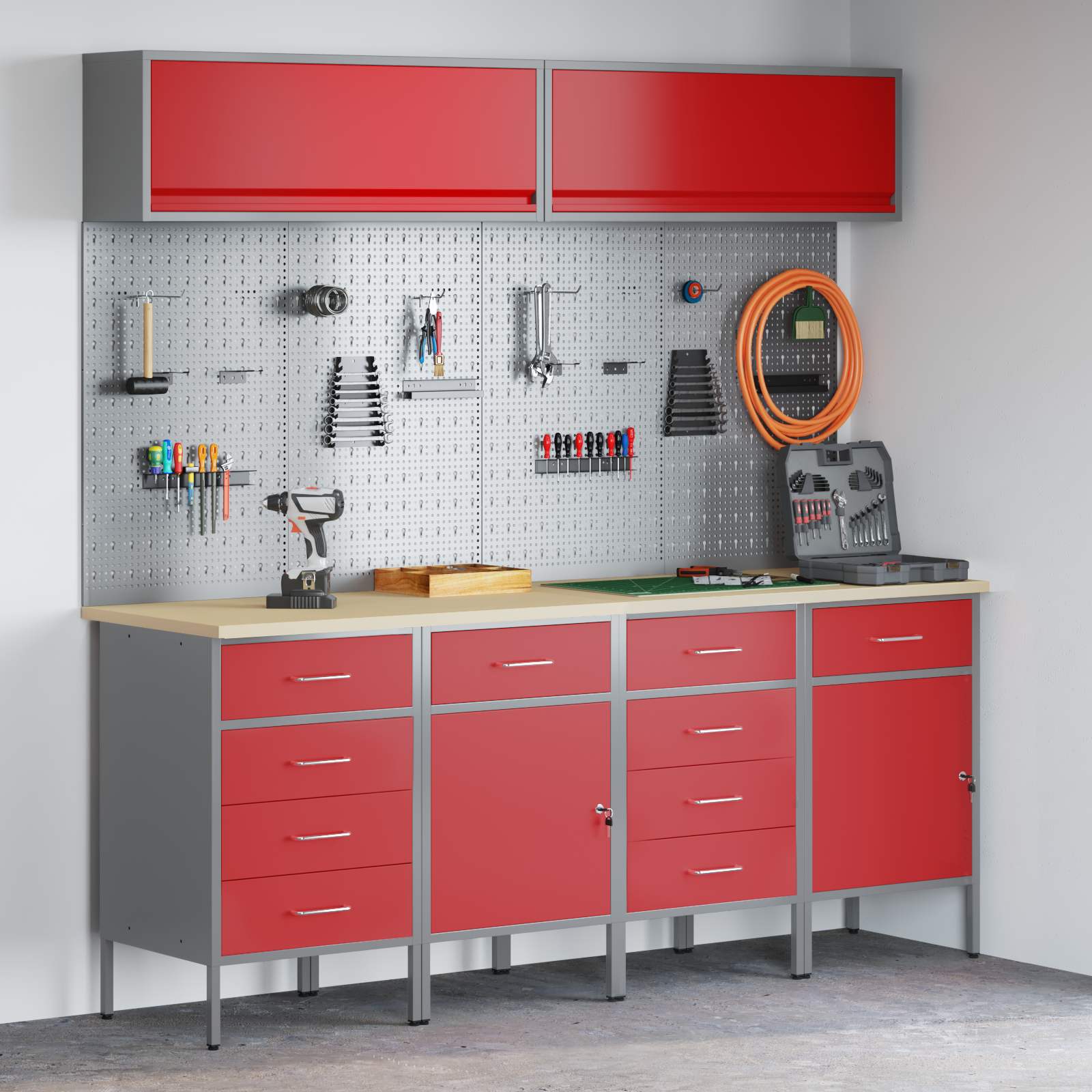 Set radnih ormarića s ladicama s pohranom 10 pcs Crvena